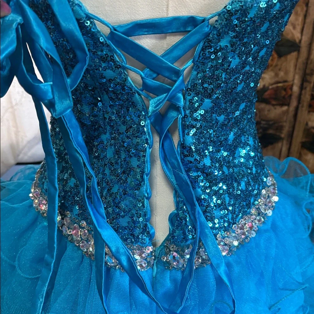 Blue Sequin Strapless Dress Y2K - Picture 6 of 12